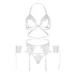 FOUR PIECES SET BRA, G-STRING, GARTER BELT & WRIST CUFFS ONE SIZE WHITE - Image 5