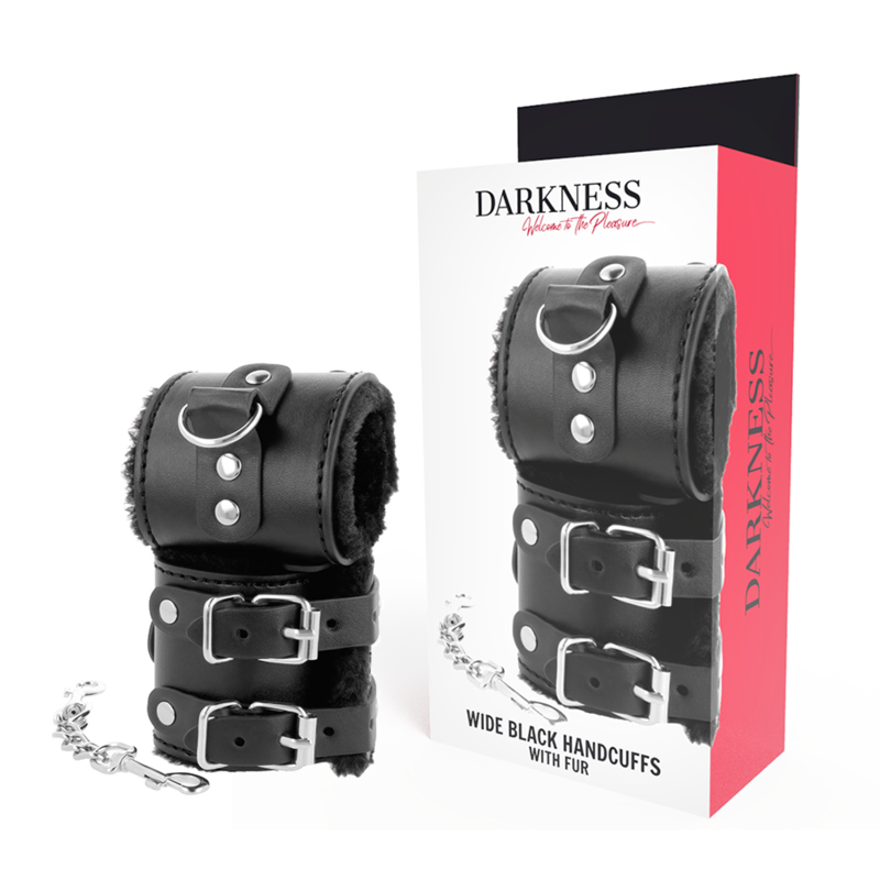 BLACK ADJUSTABLE LEATHER HANDCUFFS WITH LINING