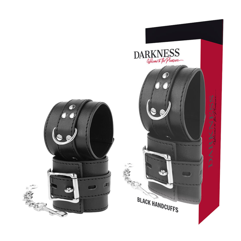 BLACK LEATHER HANDCUFFS
