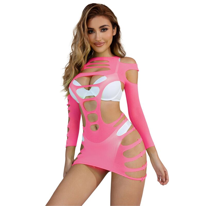 img_185126_8e7c6ec6c2ec2020608426242d550d41_1.jpg 952273 LONG SLEEVE ELASTIC FISHNET DRESS PINK ONE SIZE - Pilt 1