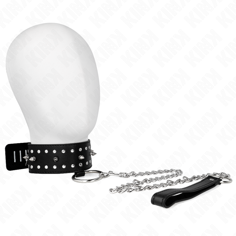 NECKLACE WITH LEASH 65 CM WITH SILVER STUDS MODEL 1 ADJUSTABLE 36-43 CM X 5 CM