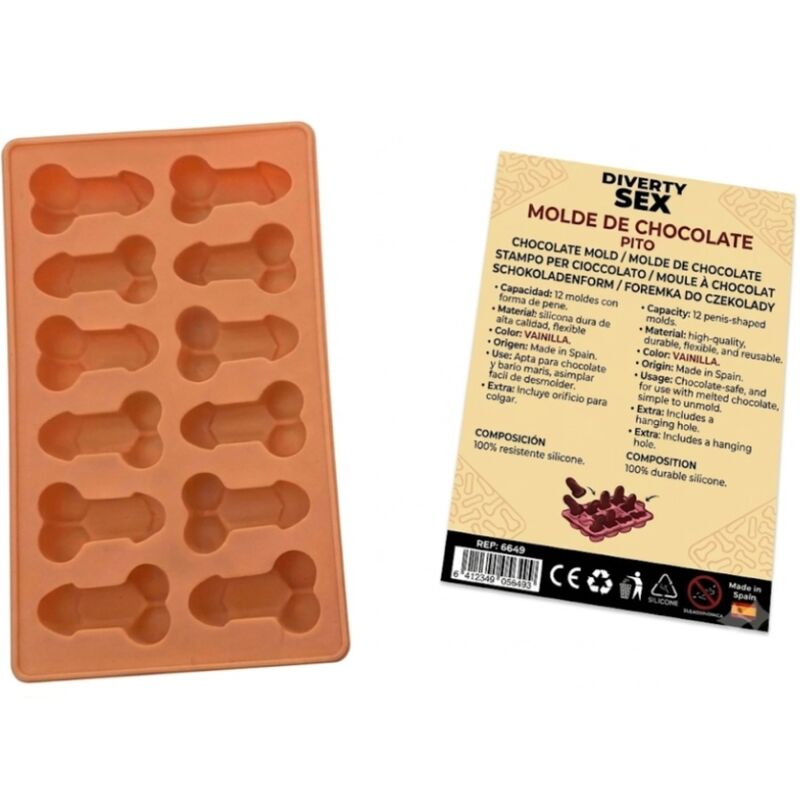 CHOCOLATE MOLD WITH 12 SILICONE PENISES FOR HANGING VANILLA
